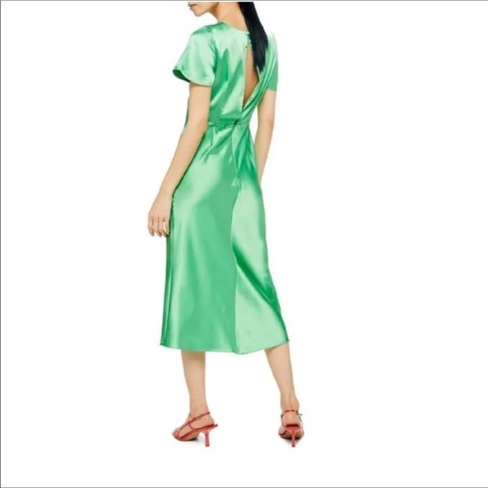 TopShop Angel Sleeve Bias Cut Satin Dress Green 8 - Picture 3 of 11